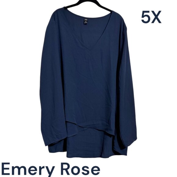Emery Rose Tops - ❤️EMERY ROSE NAVY V-NECK BLOUSE  PLUS SIZE:  3X
